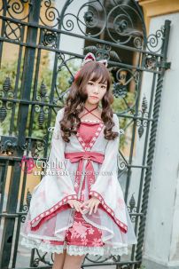 Waloli Hoa Đào Áo Đỏ Voan Hồng