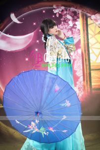 Hanbok Hàn Quốc Gấm Áo Váy Xanh 2 Lớp