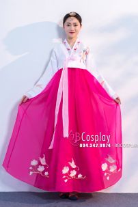Hanbok Hàn Quốc Áo Trắng Váy Hồng