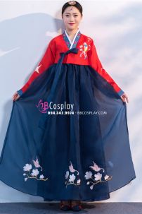 Hanbok Hàn Quốc Áo Đỏ Váy Xanh