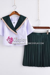 Trang Phục Nữ Sinh Seifuku Nhật Bản Áo Trắng Váy Xanh Rêu