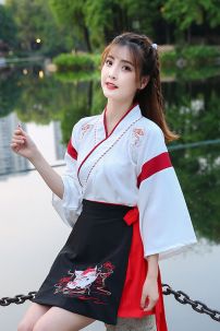 Hán Phục Cách Tân Trung Hoa Mèo Ngố Áo Trắng