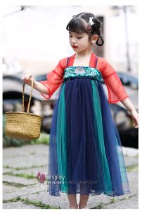 Hán Phục Trẻ Em Tiểu Hân - Áo Đỏ Váy Xanh Thêu Hoa 100-110