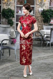Sườn Xám Thượng Hải Dài Đỏ Đô Hoa Mai