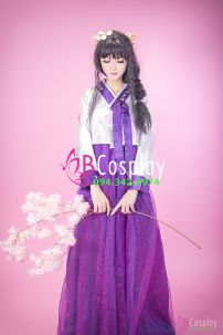 Trang Phục Hanbok Hàn Truyền Thống Tím Chiều Thu Áo Trắng Váy Tím