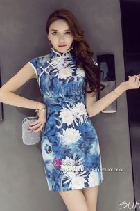 Sườn Xám Thun Xanh