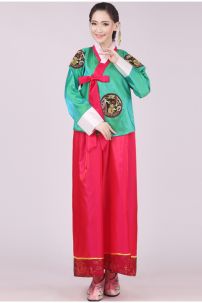 Trang Phục Hanbok Hàn Đẹp Áo Xanh Dài Váy Hồng