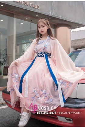 Hán Phục Chiết Eo Thêu Hoa Hồng Anh
