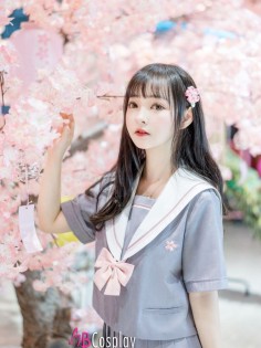 Đồng Phục Nữ Học Sinh Nhật Xám Nơ Hồng