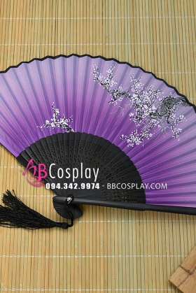 Uchiwa Quạt Vải Nhật Hoa Đào Màu Tím