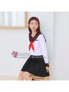 Trang Phục Học Sinh Nhật Bản Trắng Cổ Mèo Tay Dài
