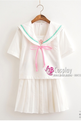 Đồng Phục Nữ Sinh Hàn Quốc Màu Trắng Viền Xanh