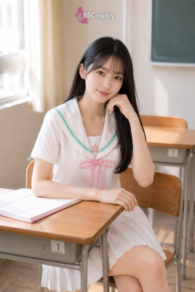 Đồng Phục Nữ Sinh Hàn Quốc Màu Trắng Viền Xanh
