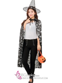 Set Áo Choàng Và Nón Trick Or Treat Halloween Đen Huyền Bí - Màu Đen