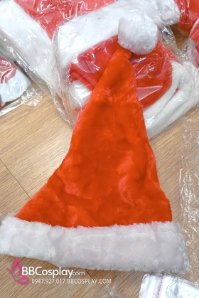 Nón Ông Già Noel Cao Cấp Nhung Dày Đuôi Bông Lớn
