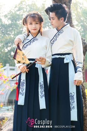 Cặp Hán Phục Trung Quốc Trắng Xanh