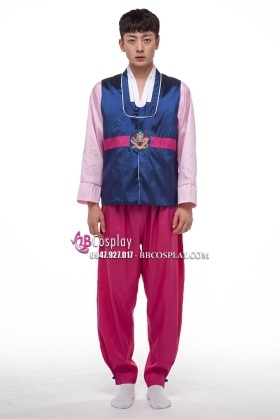Hanbok Nam Áo Xanh Quần Hồng