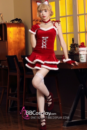 Croptop Đầm Xòe Noel Nữ Cúp Ngực Quyến Rũ