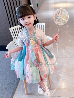 Hán Phục Thêu Mèo Đồ Cho Bé - Màu Xanh