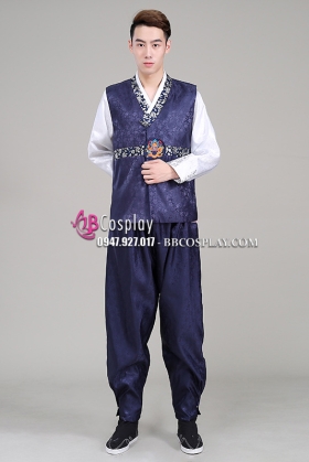 Hanbok Gấm Cho Nam Hàn Quốc Áo Xanh Quần Xanh