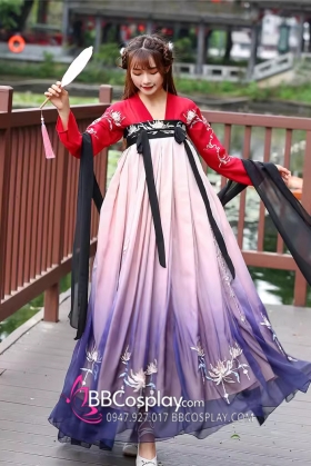 Hán Phục Tây Tửu Li Mị Chân Váy Chuyển Màu Thêu Hoa