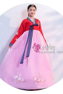 Hanbok Hàn Quốc Áo Đỏ Váy Hồng