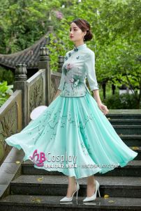 Váy Sườn Xám Cách Tân Hoa Sen - Xanh Mint