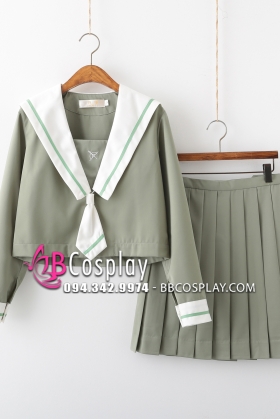 Bộ Váy Nữ Sinh Xanh Matcha Tay Dài