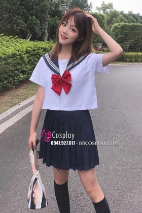Nữ Sinh Áo Trắng 3 Sọc - Váy Xanh Đen Cơ Bản