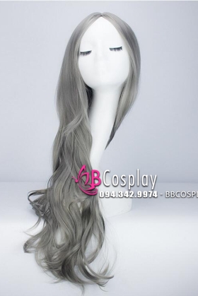 Tóc Xám Khói Xoăn Gợn Sóng Hai Mái 60Cm