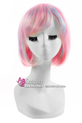 Tóc Ngắn Ngang Vai Hồng Line Xanh Nhạt