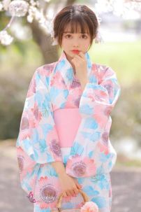 Áo Kimono Yukata Mùa Hè Xanh Tặng Kèm Thắt Lưng