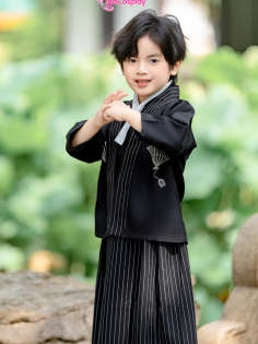 Trang Phục Nhật Bản Kimono Bé Trai Phong Cách Samurai - Mẫu Đen