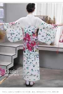 Kimono Yukata Nhật Bản Trắng Hoa Hiện Đại
