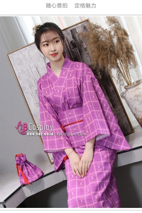 Yukata Nhật - Kimono Tím Sữa Hiện Đại