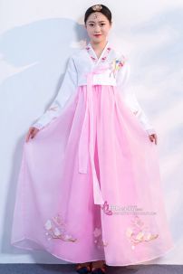 Hanbok Hàn Quốc Áo Trắng Váy Hồng Phấn