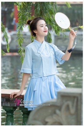 Trang Phục Hằng Ngatiểu Ái Áo Xanh Váy Xanh