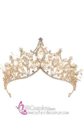 Vương Miện Cài Tóc Nữ Màu Vàng Đính Đá