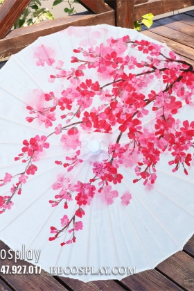 Dù Vải Cổ Trang Hoa Đào Nền Trắng