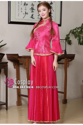 Trang Phục Sườn Xám Cách Điệu Hồng Son