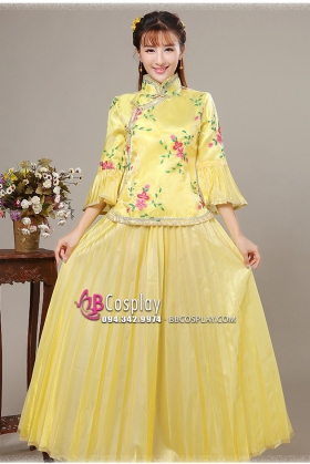 Sườn Xám Cách Tân Vàng Dịu Dàng