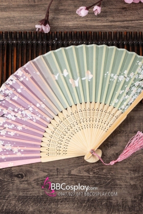 Uchiwa Quạt Vải Nhật Bản Hồng Xanh Hoa