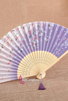 Uchiwa Quạt Vải Nhật Bản Trắng Phối Tím Hoa