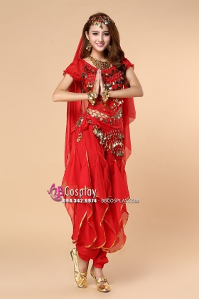 Trang Phục Belly Dance Đỏ Tay Ngắn Dạng Quần