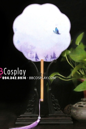 Quạt Mỹ Nhân Hoa- Oải Hương Tím Và Bướm