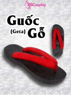 Guốc Gỗ Nhật Đế Đen Quai Đỏ Đế Thấp