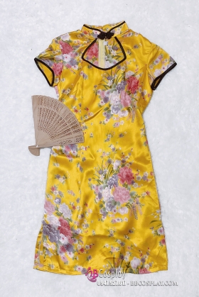 Sườn Xám Bách Hoa Vàng Phi Size M