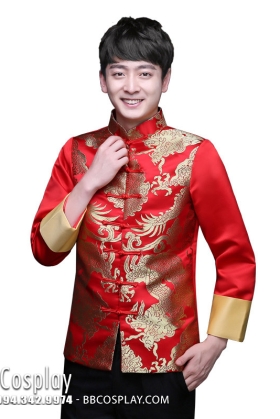 Áo Khỏa Nam Phối Gấm Vàng Rồng