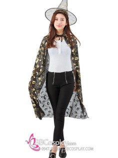 Bộ Áo Choàng Trick Or Treat Halloween Có Kèm Nón Đen In Nhủ Vàng Nổi Bật