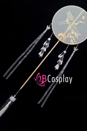 Quạt Mỹ Nhân Trắng Cán Dài - Sếu Vàng